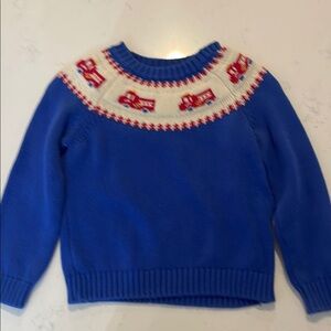 Little English Blue Sweater with Firetruck Pattern